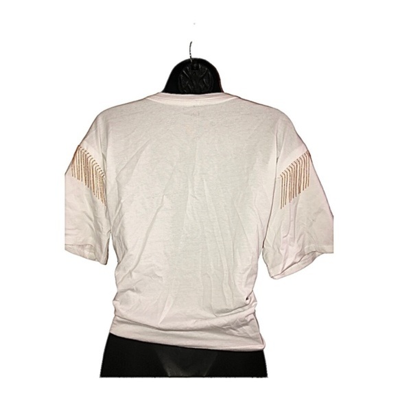 Rodeo Cowgirl gold fringe tassels White Cotton tee shirt size medium new - Picture 10 of 11